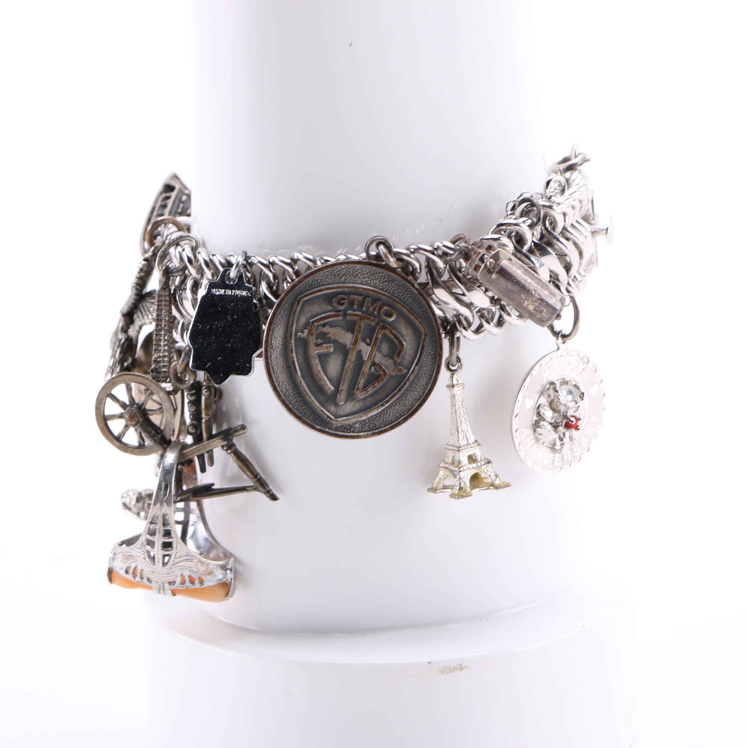 Elco Sterling Silver Charm Bracelet and Cameo Ring