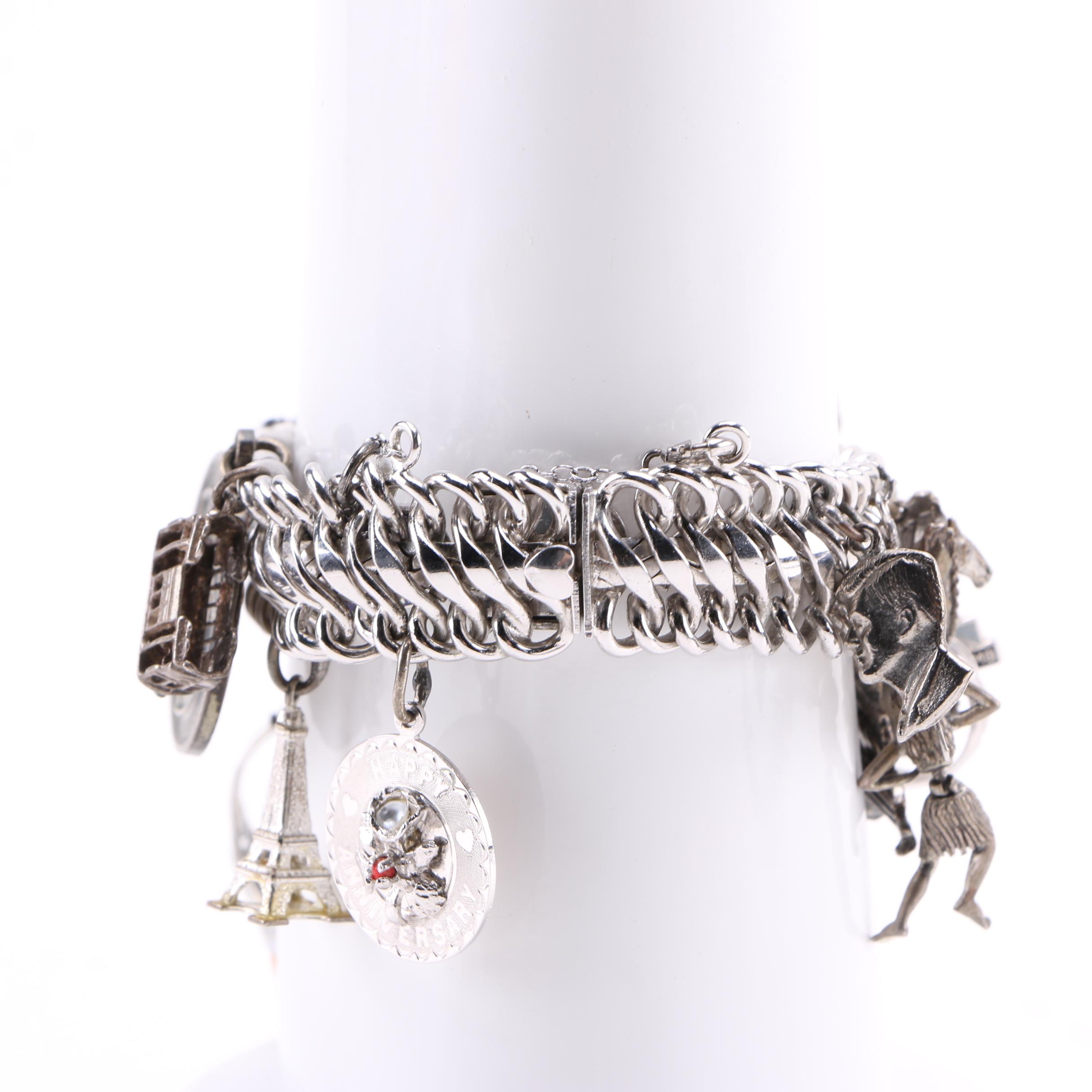 Elco Sterling Silver Charm Bracelet and Cameo Ring