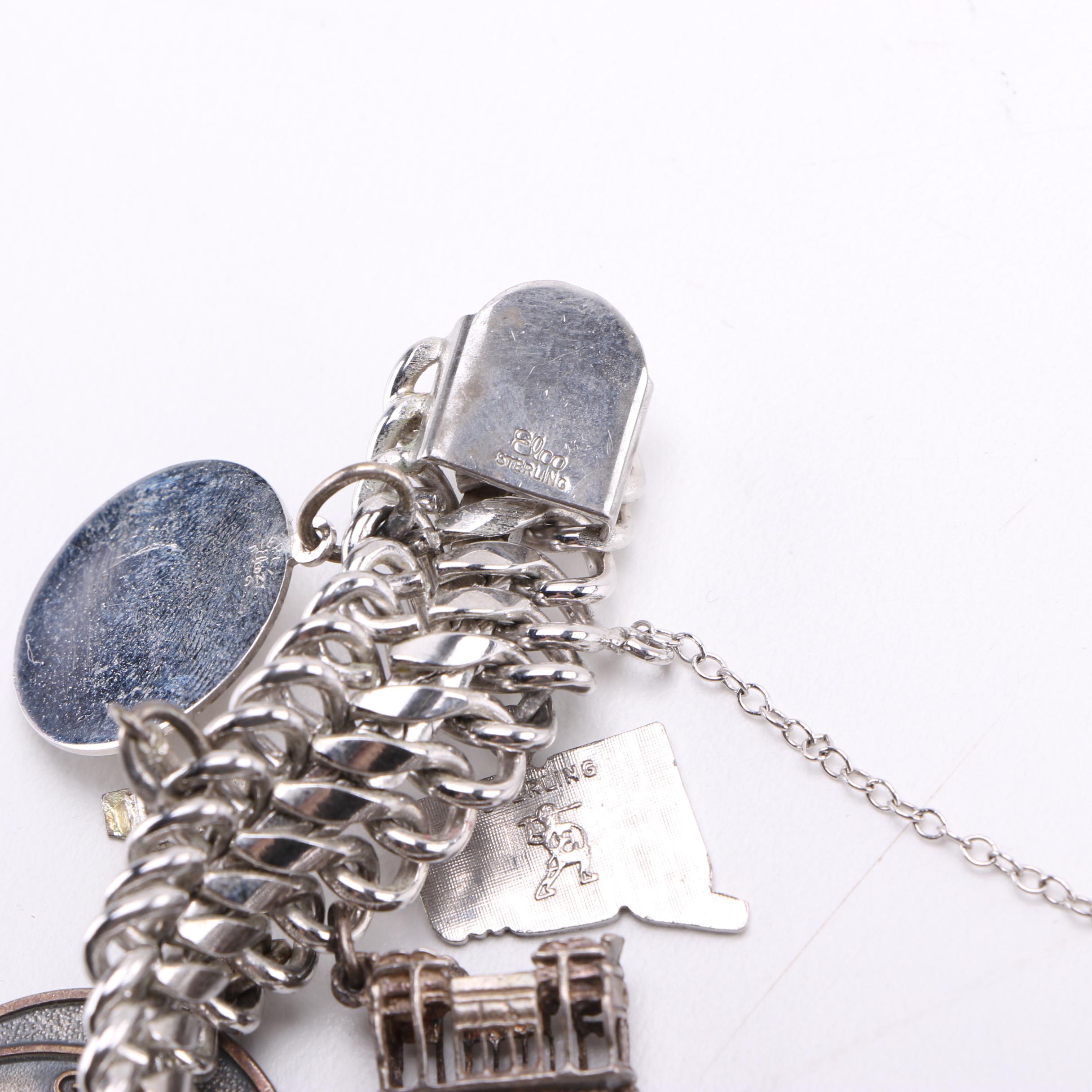 Elco Sterling Silver Charm Bracelet and Cameo Ring