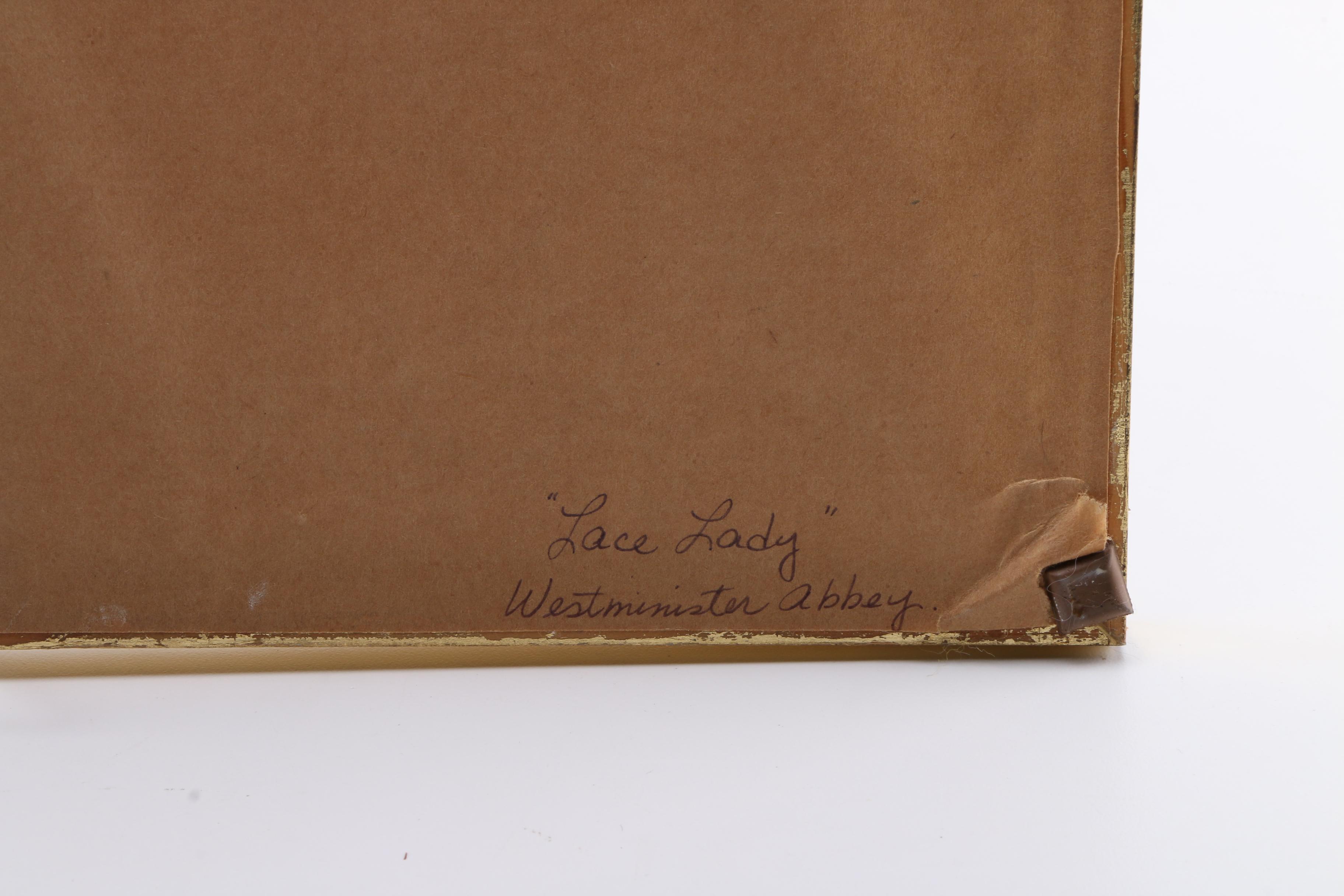 Brass-tone Rubbing on Black Paper "Lace Lady"