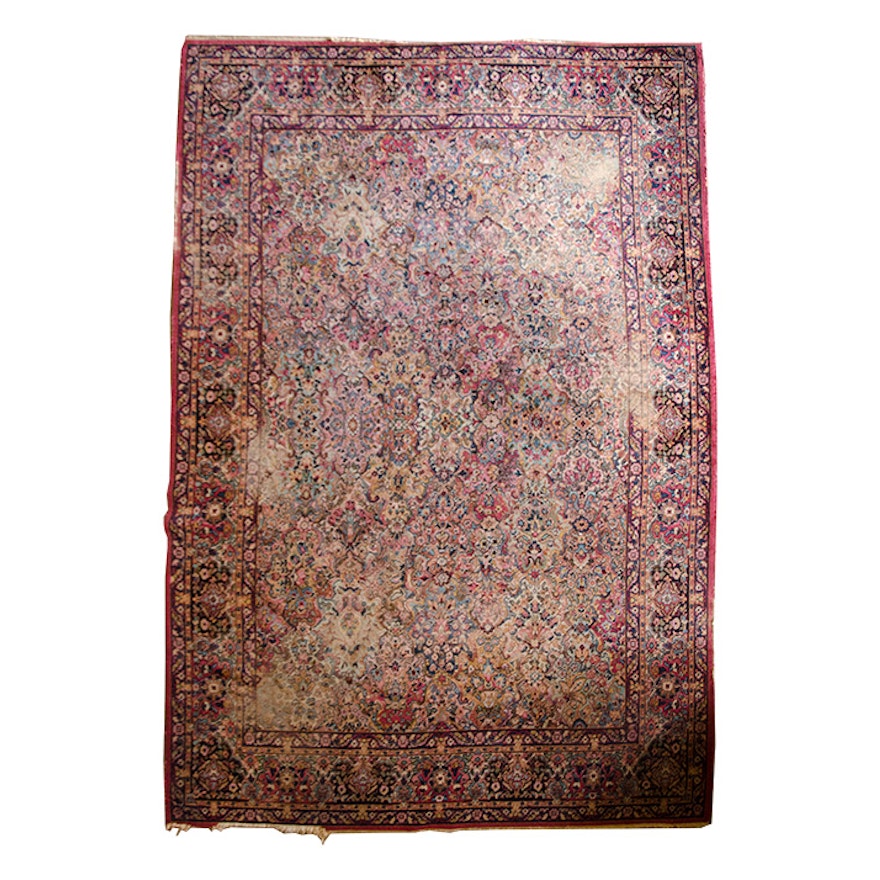 Semi-Antique Hand-Knotted Kerman Wool Area Rug