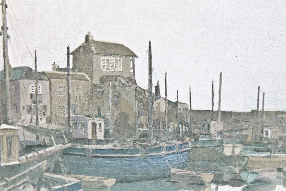Glazed Lithograph After Vernon Ward's "Mevagissey Harbour."