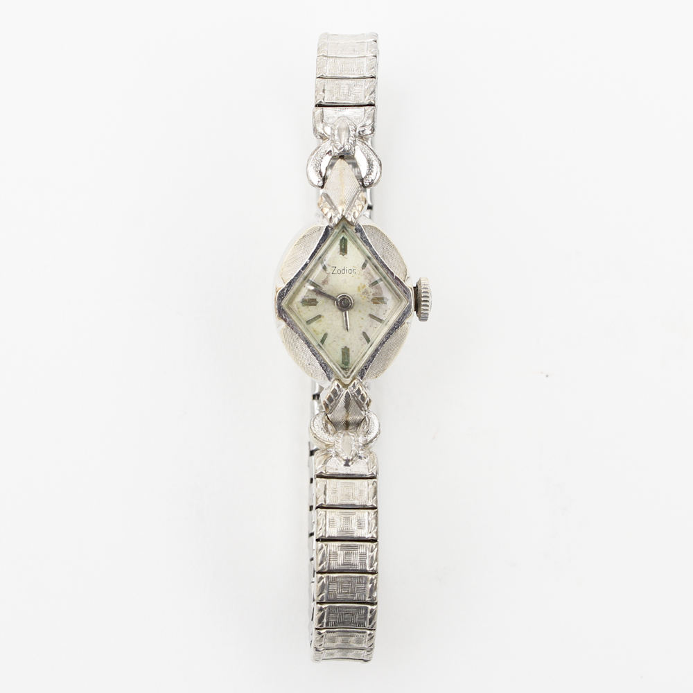 Zodiac 14K White Gold Watch With Speidel Band