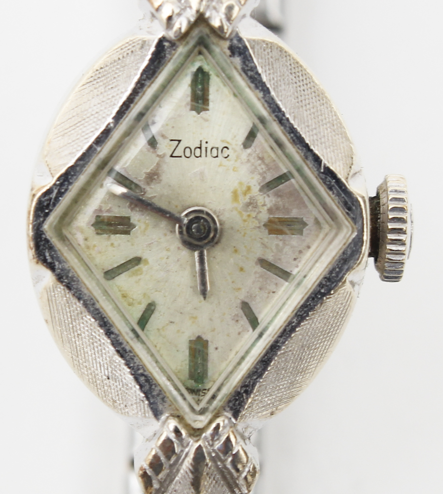 Zodiac 14K White Gold Watch With Speidel Band