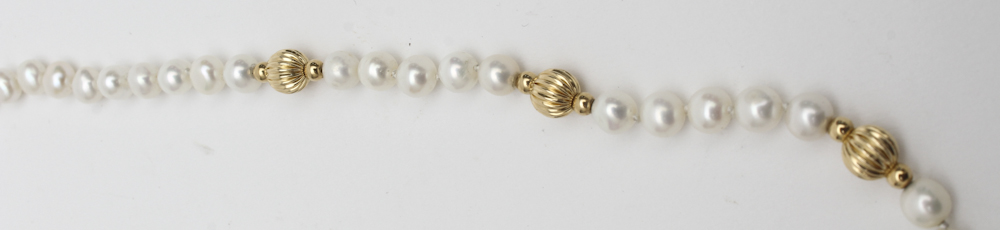 Freshwater Pearl and 14 Karat Yellow Gold Bead Necklace