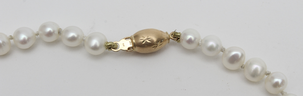Freshwater Pearl and 14 Karat Yellow Gold Bead Necklace