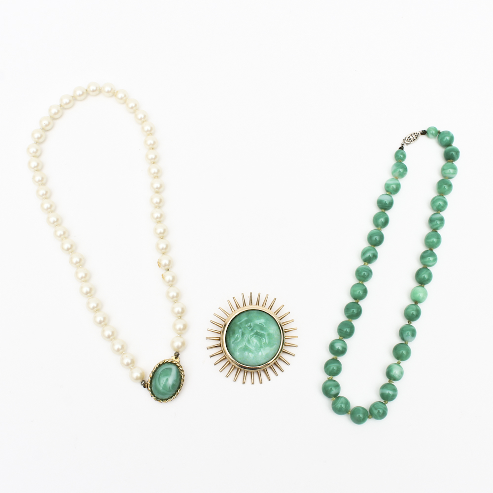 Gold Tone and Green Costume Jewelry