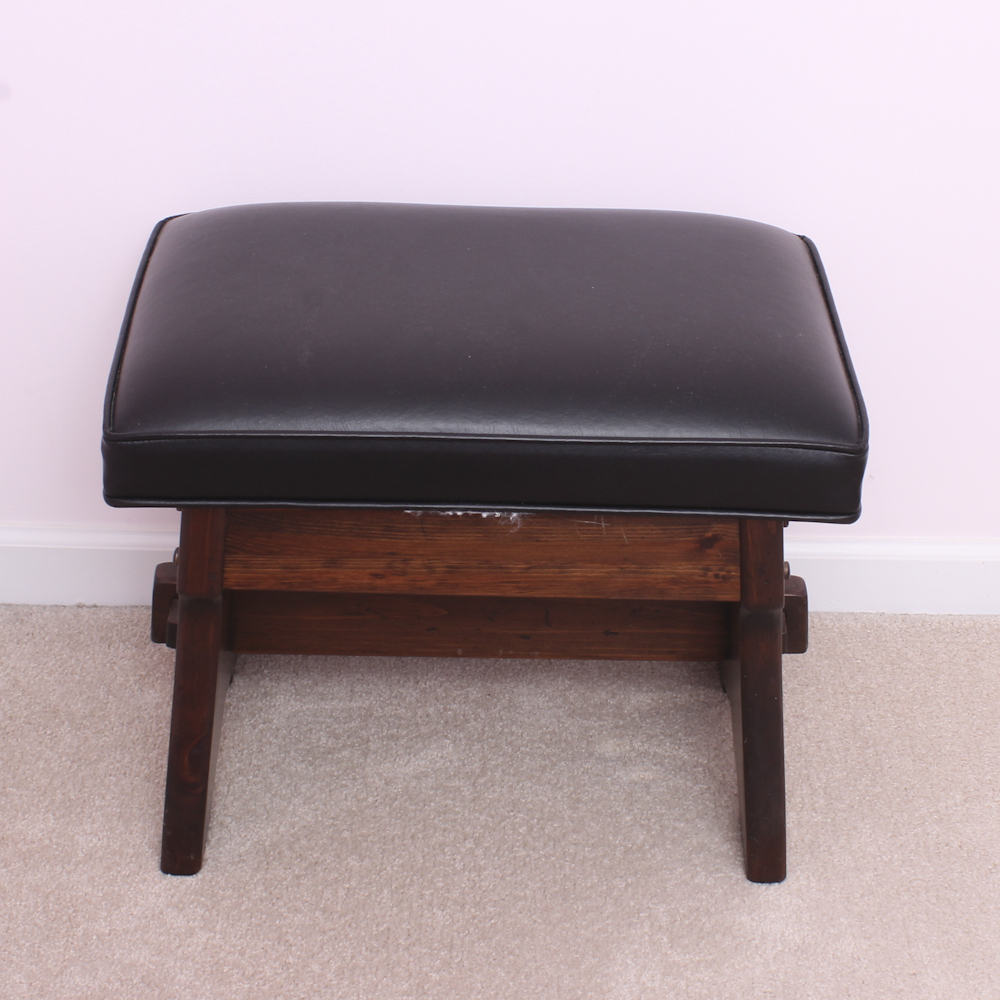 Ethan Allen Black Leather Covered Stool