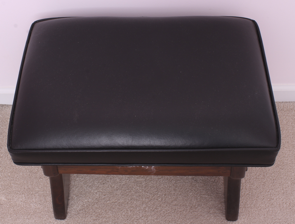 Ethan Allen Black Leather Covered Stool