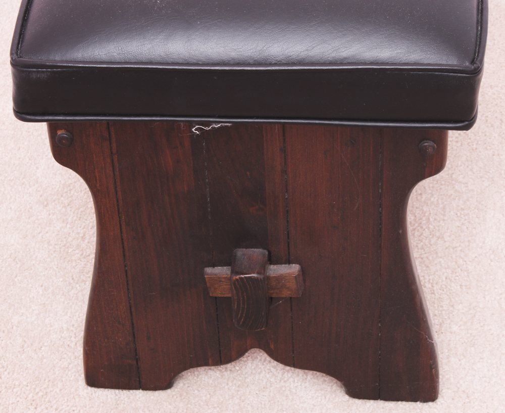 Ethan Allen Black Leather Covered Stool