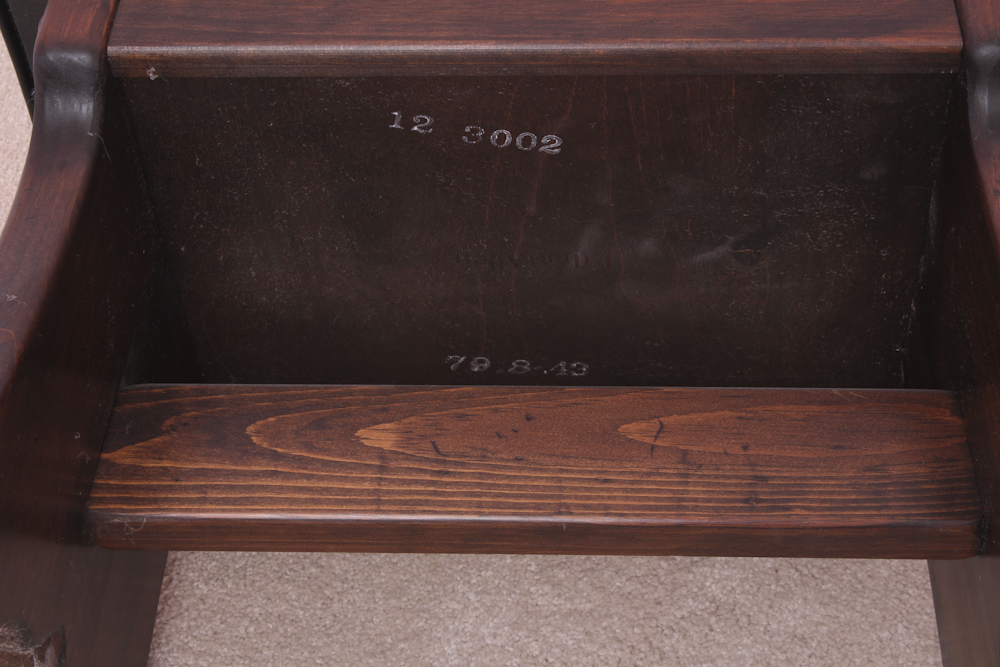 Ethan Allen Black Leather Covered Stool