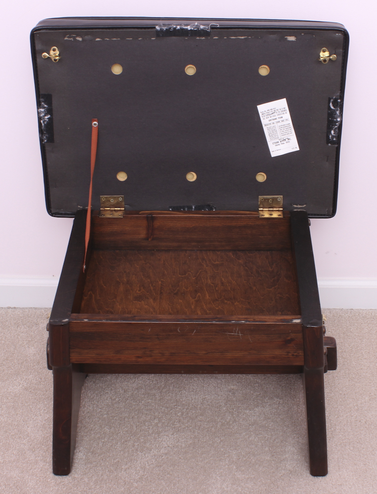 Ethan Allen Black Leather Covered Stool