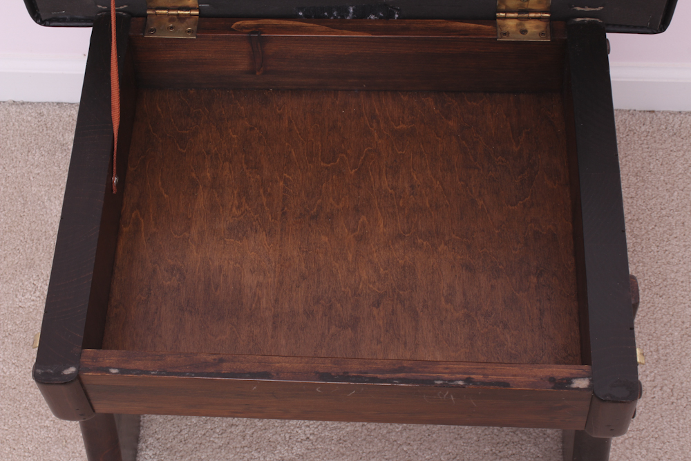 Ethan Allen Black Leather Covered Stool