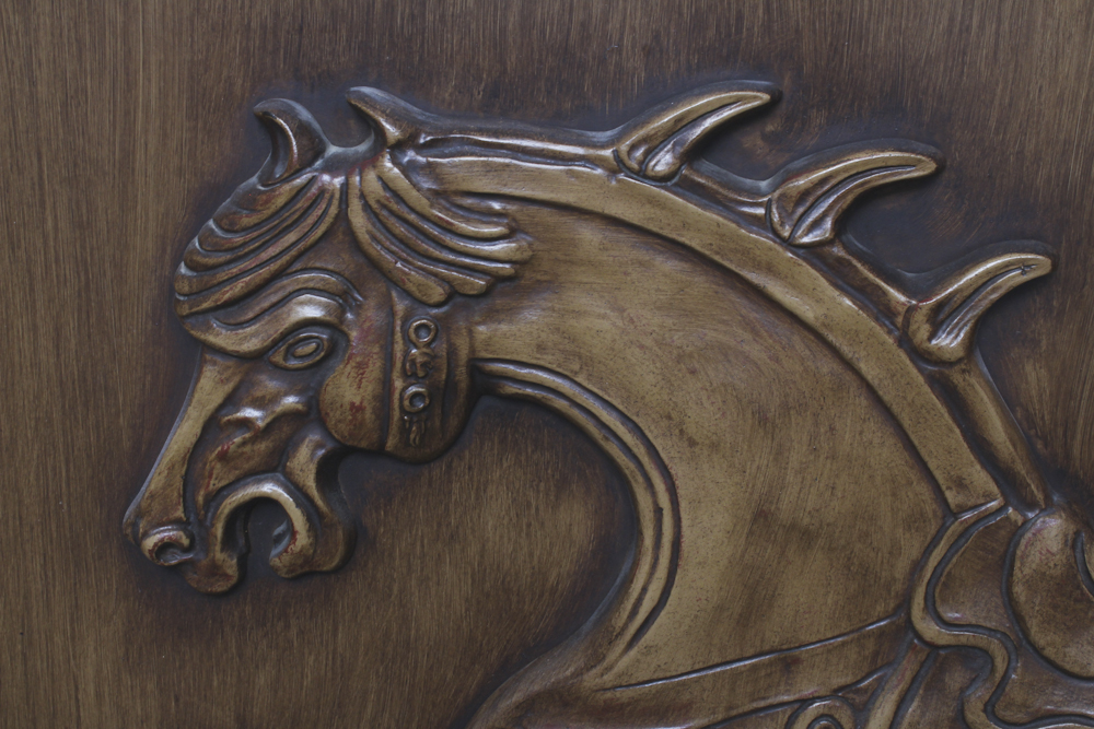 East Asian Style Horse Mahogany Relief Carving
