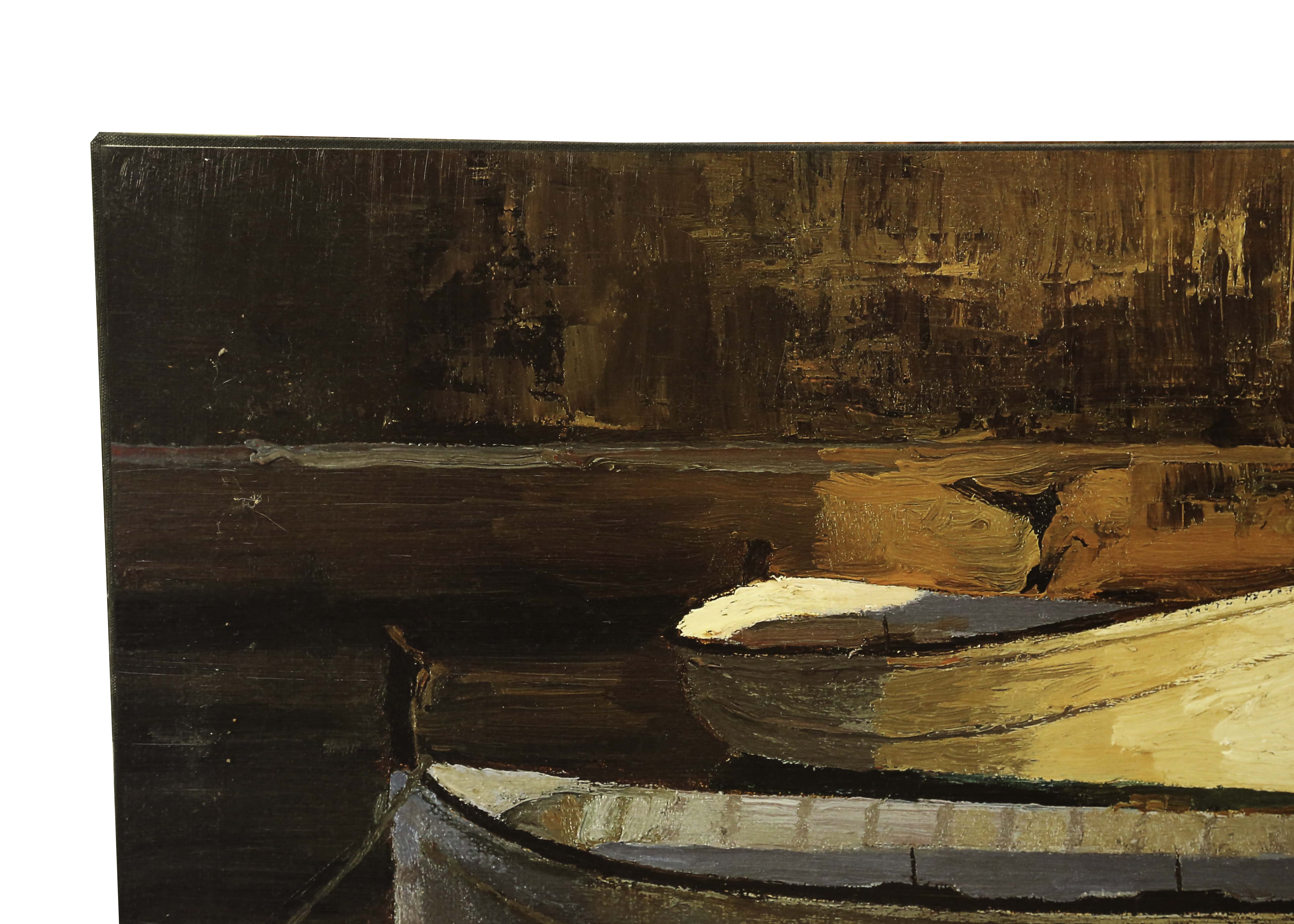 After Poch Romeu Offset Lithograph on Canvas "Barcas al Atardecer"