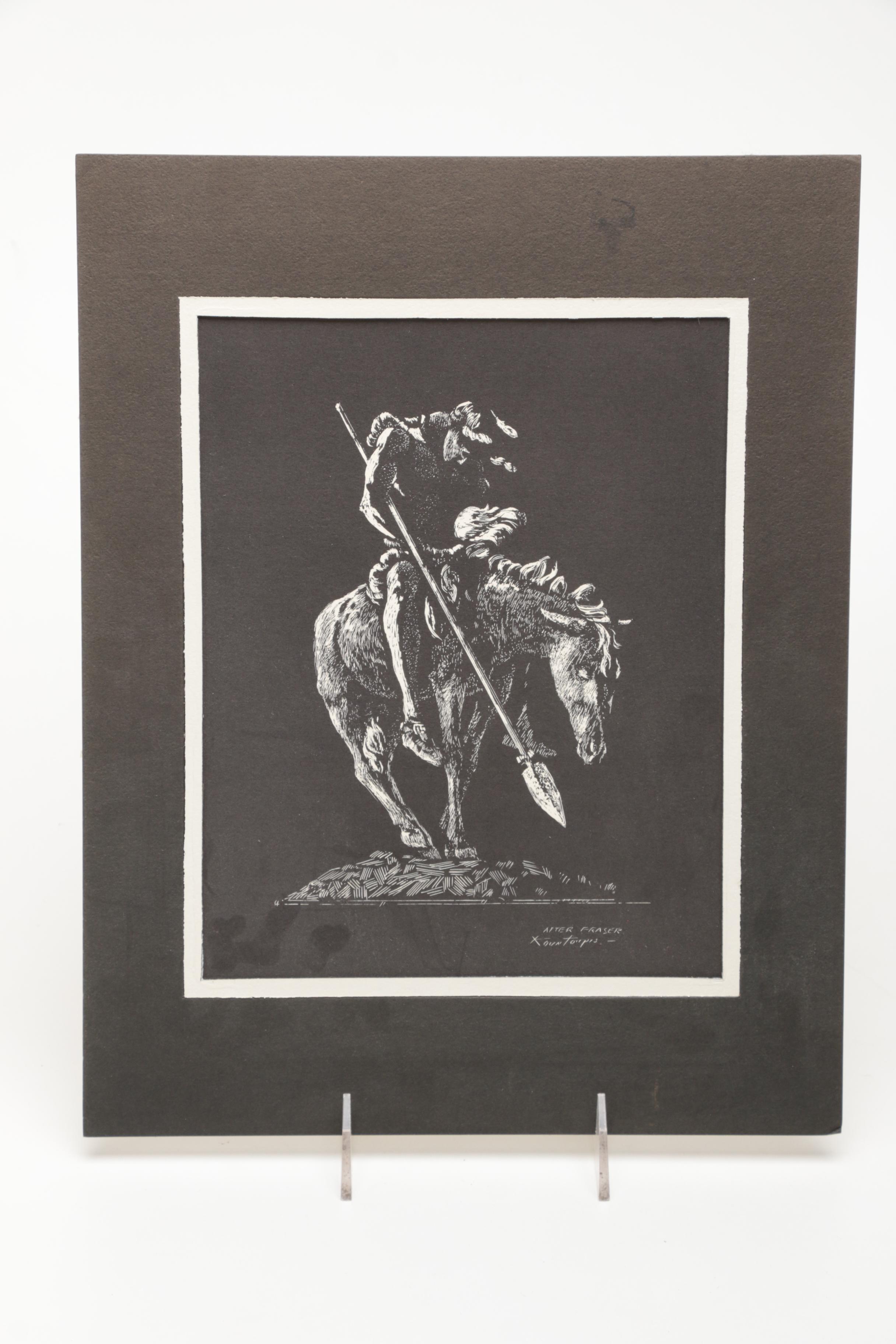 George Kountoupis Lithographs of a Buffalo and After Fraser's "End of the Trail"