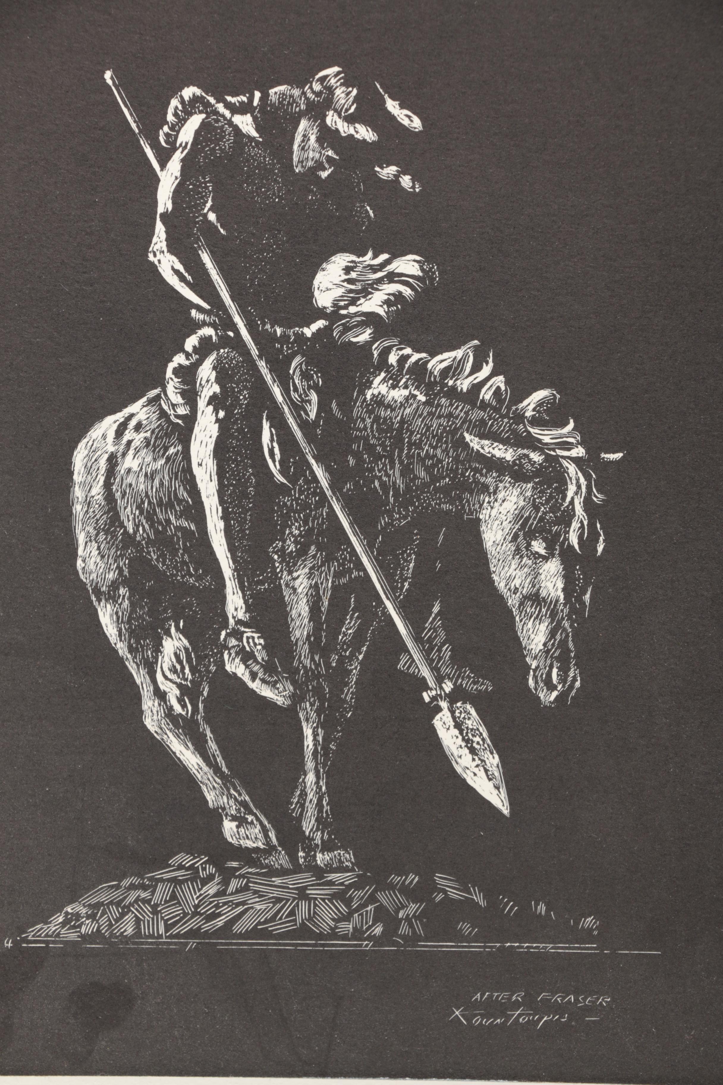 George Kountoupis Lithographs of a Buffalo and After Fraser's "End of the Trail"