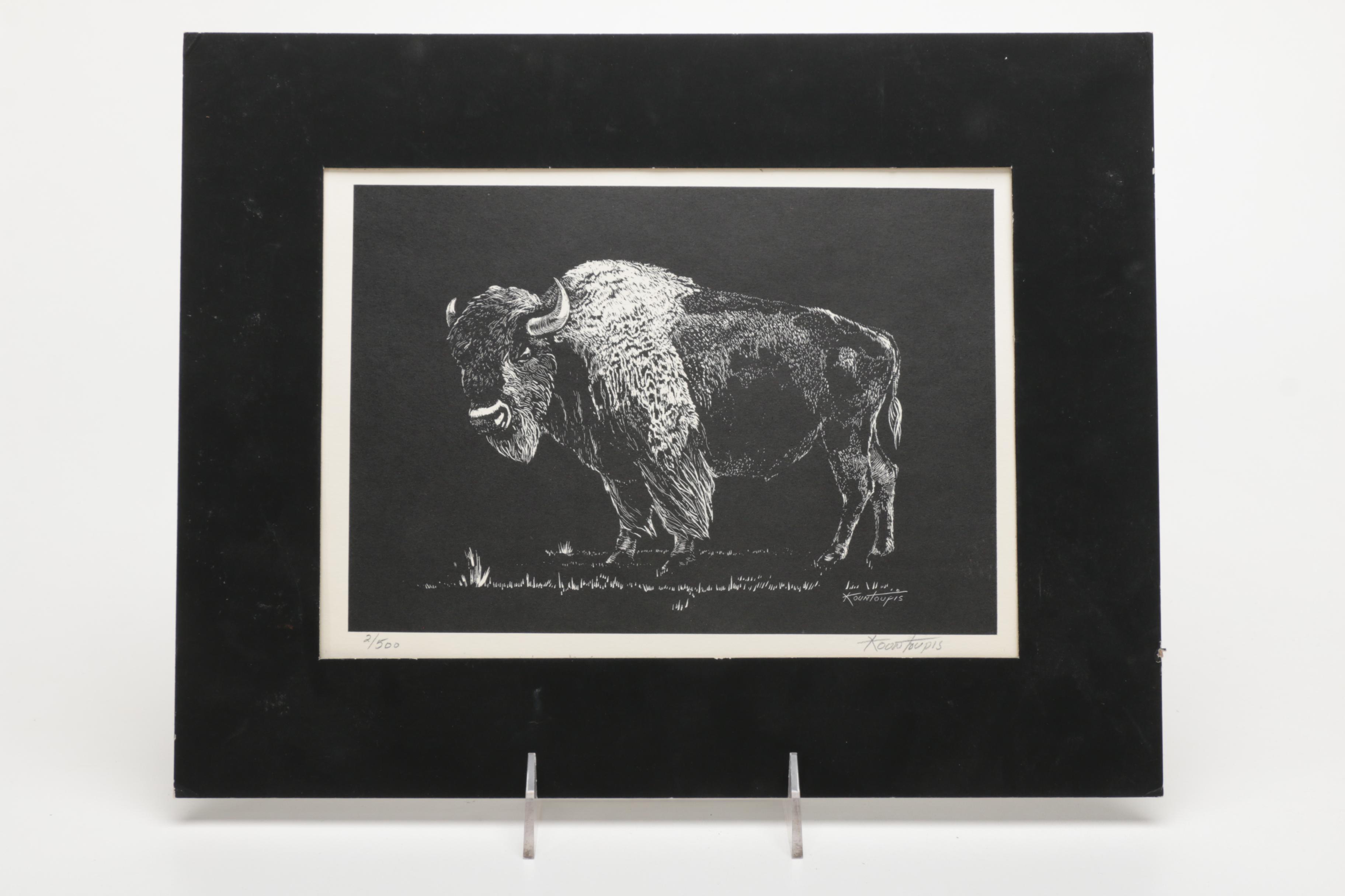George Kountoupis Lithographs of a Buffalo and After Fraser's "End of the Trail"