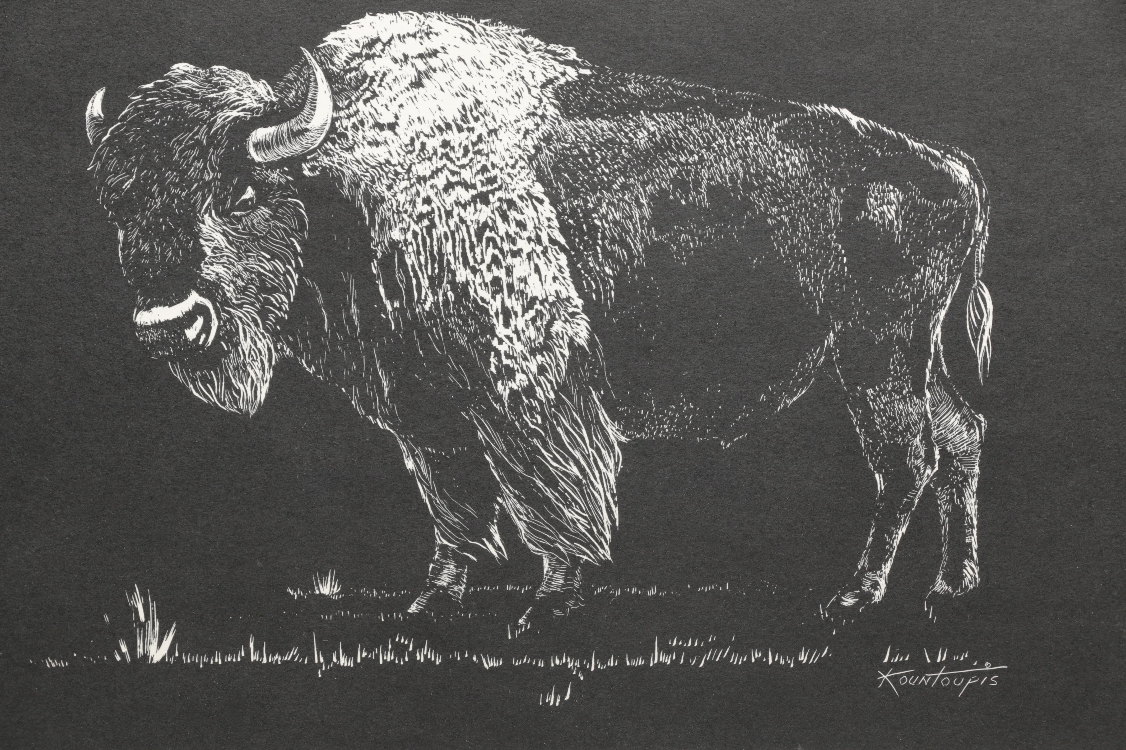 George Kountoupis Lithographs of a Buffalo and After Fraser's "End of the Trail"