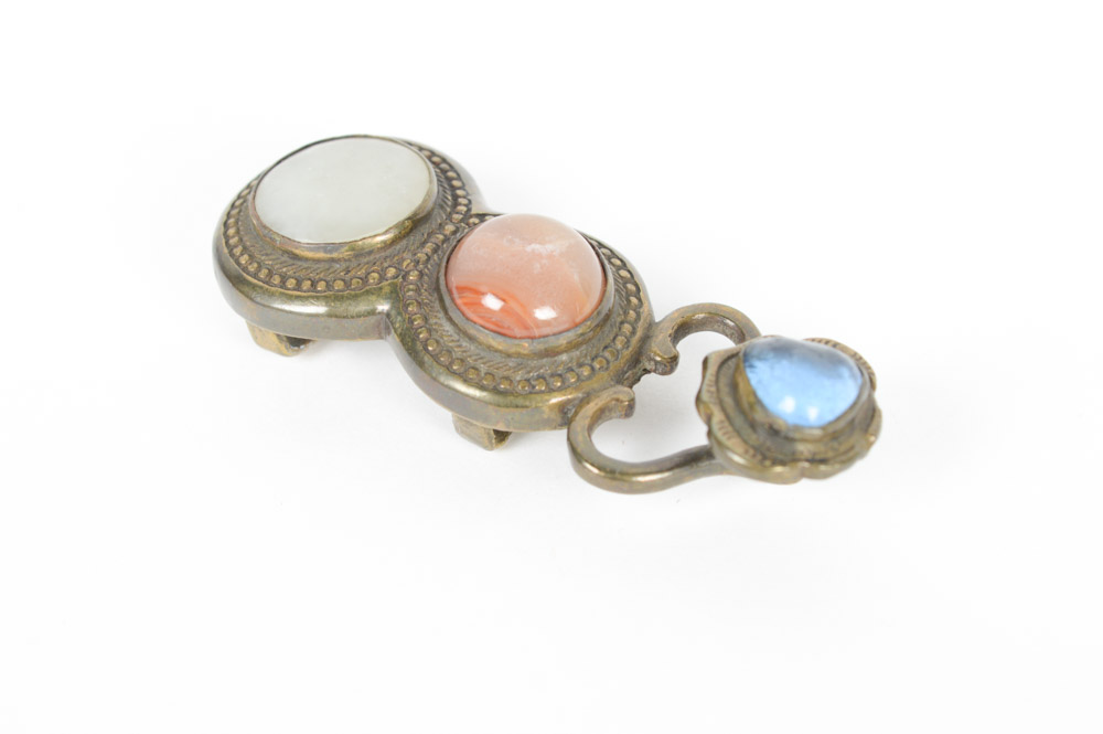Antique Brass and Gemstone Buckle Fastener