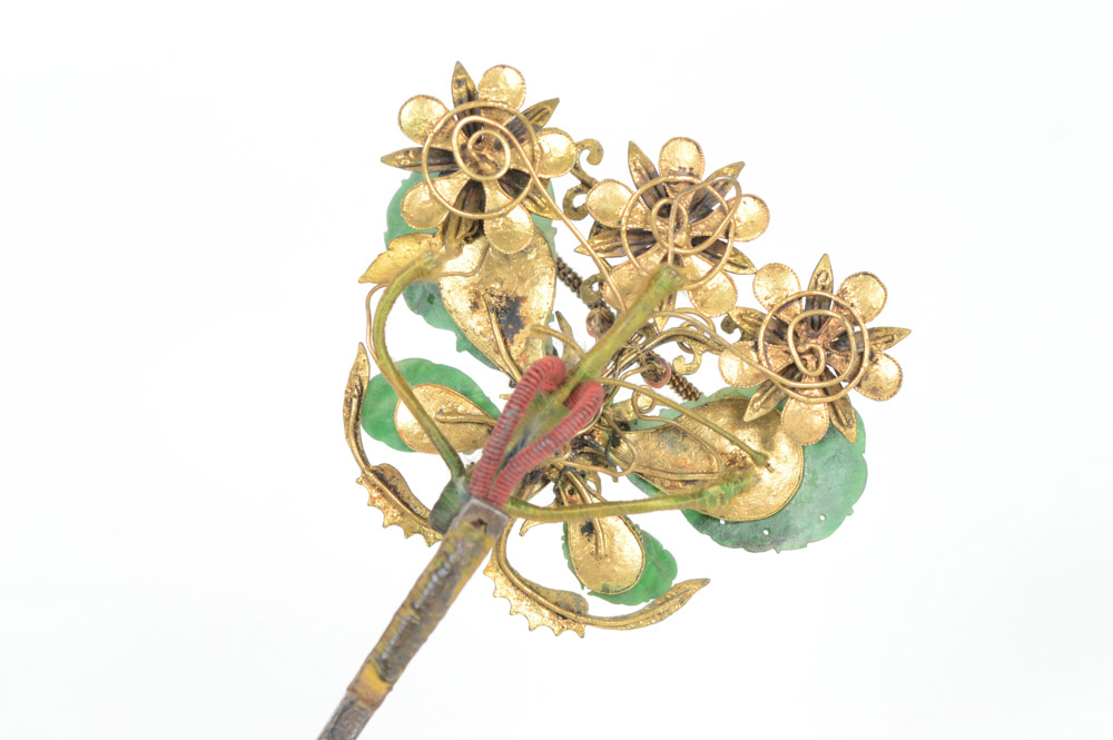 Late Qing Nephrite and Sterling Silver Butterfly Hairpin