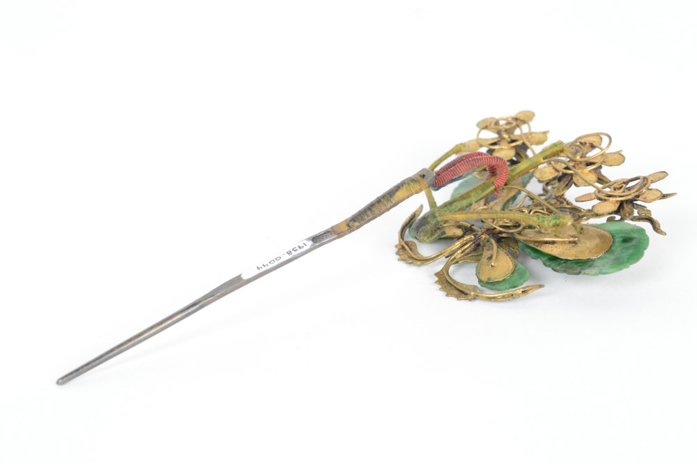 Late Qing Nephrite and Sterling Silver Butterfly Hairpin