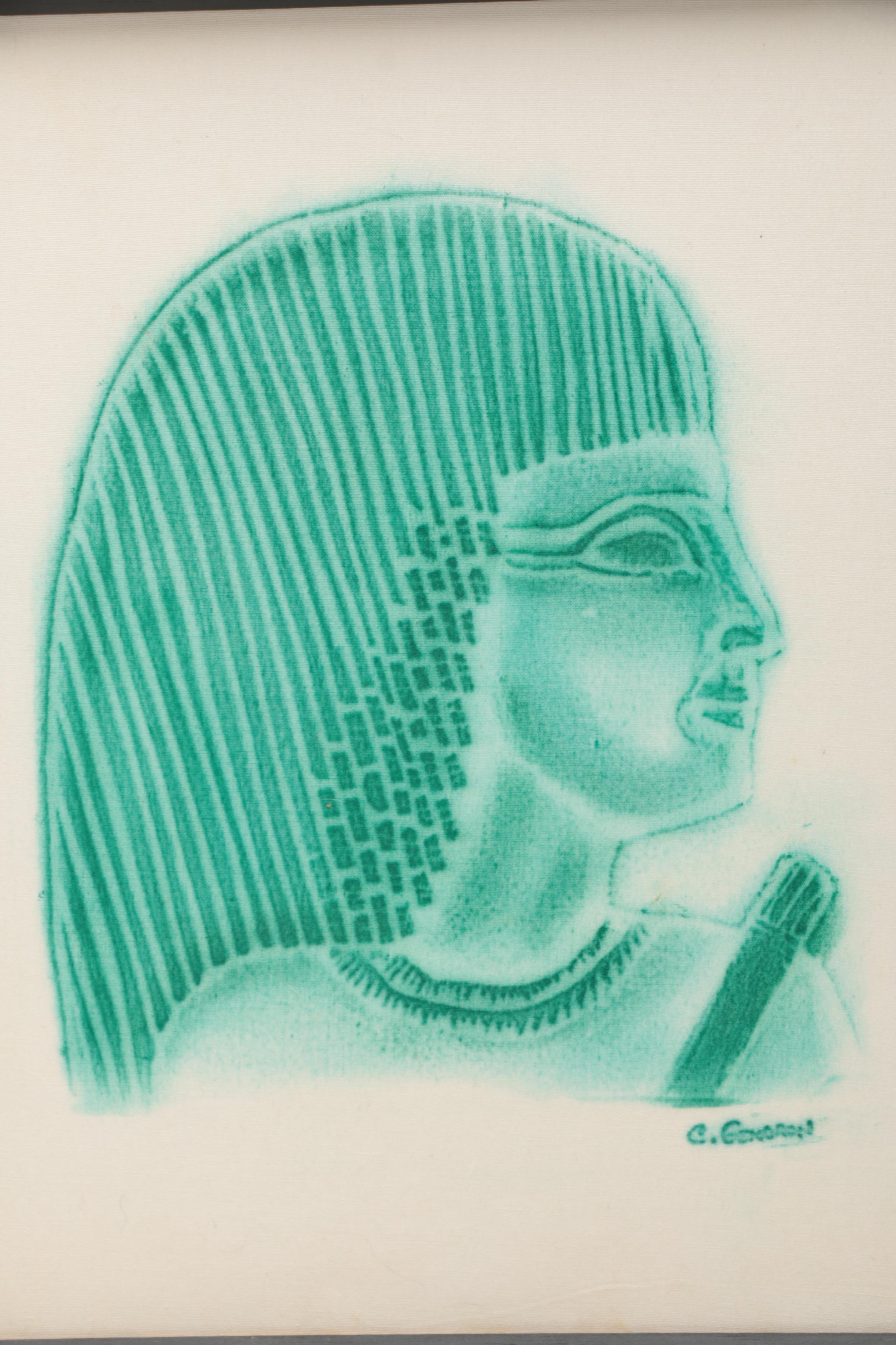 Carla Gendron Oil Rubbing on Egyptian Cotton "Head Of Tutankhamon"