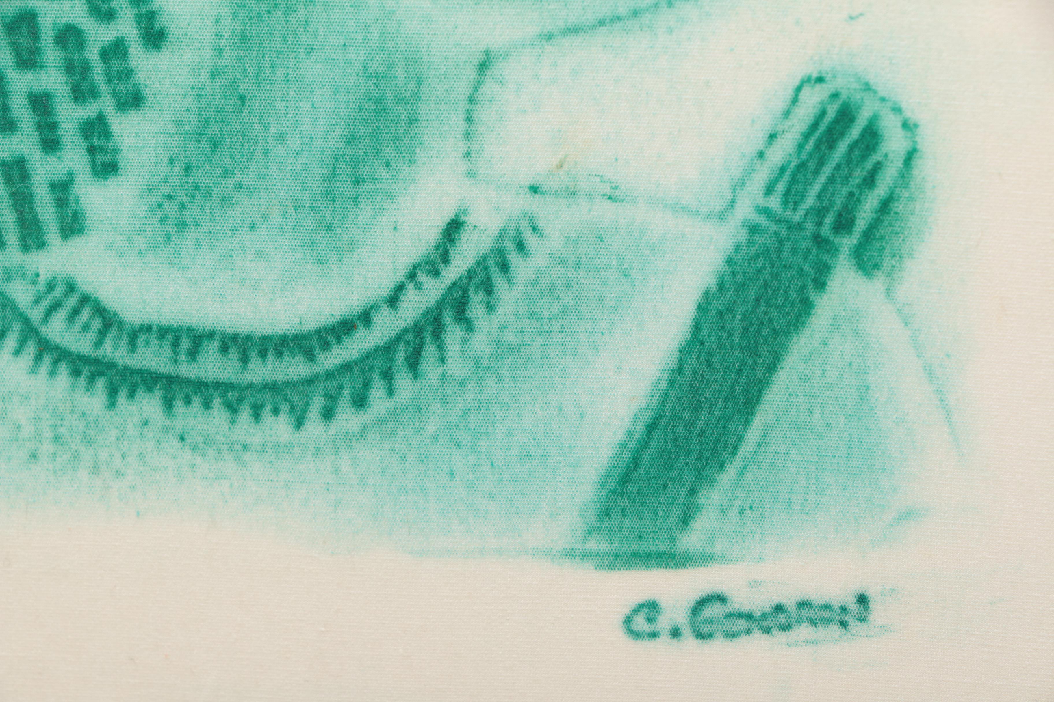 Carla Gendron Oil Rubbing on Egyptian Cotton "Head Of Tutankhamon"