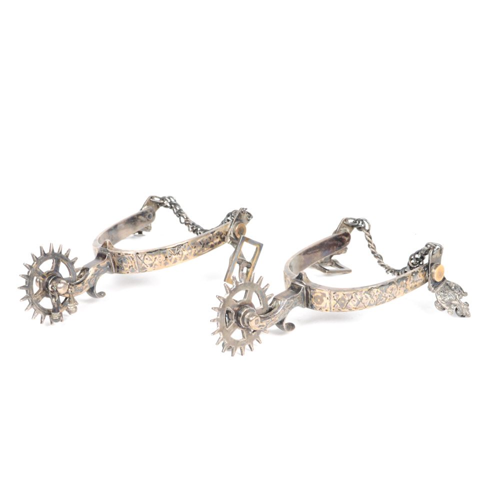 Antique Metal Spurs with Silver Inlay