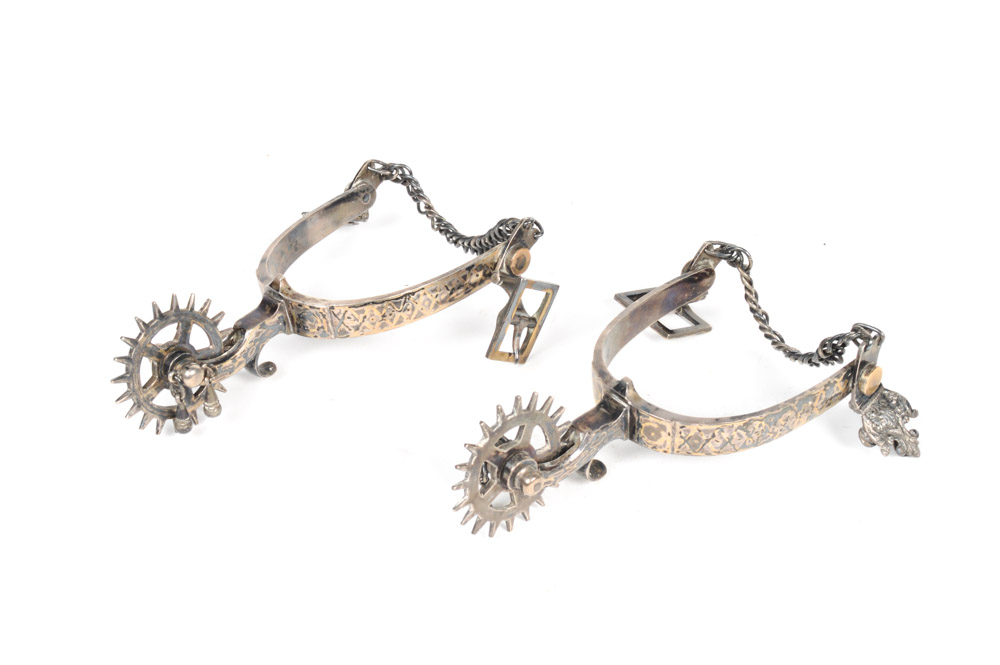 Antique Metal Spurs with Silver Inlay