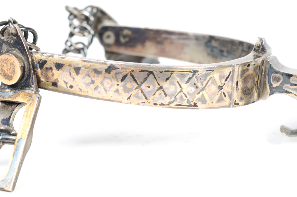 Antique Metal Spurs with Silver Inlay