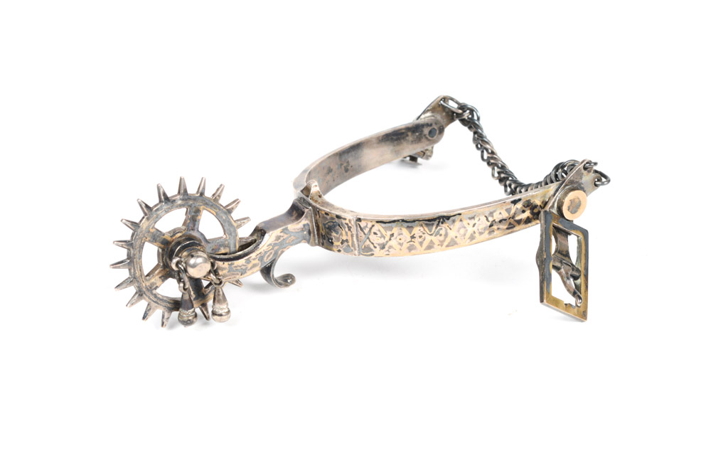 Antique Metal Spurs with Silver Inlay