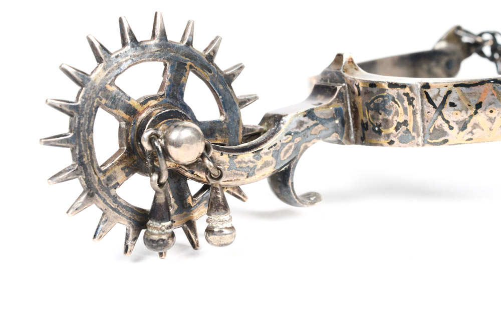 Antique Metal Spurs with Silver Inlay