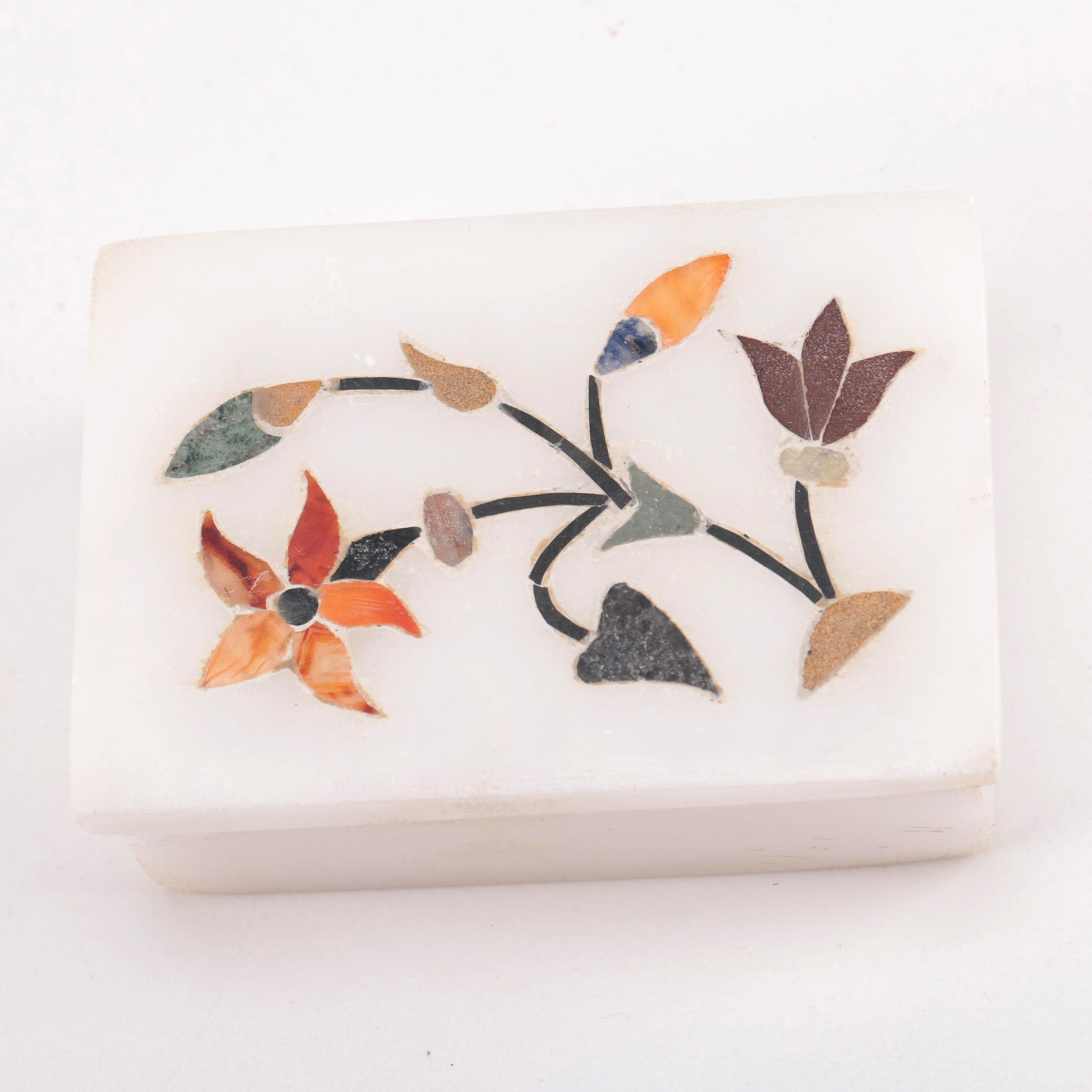 Floral Pattern Marble and Agate Lidded Box