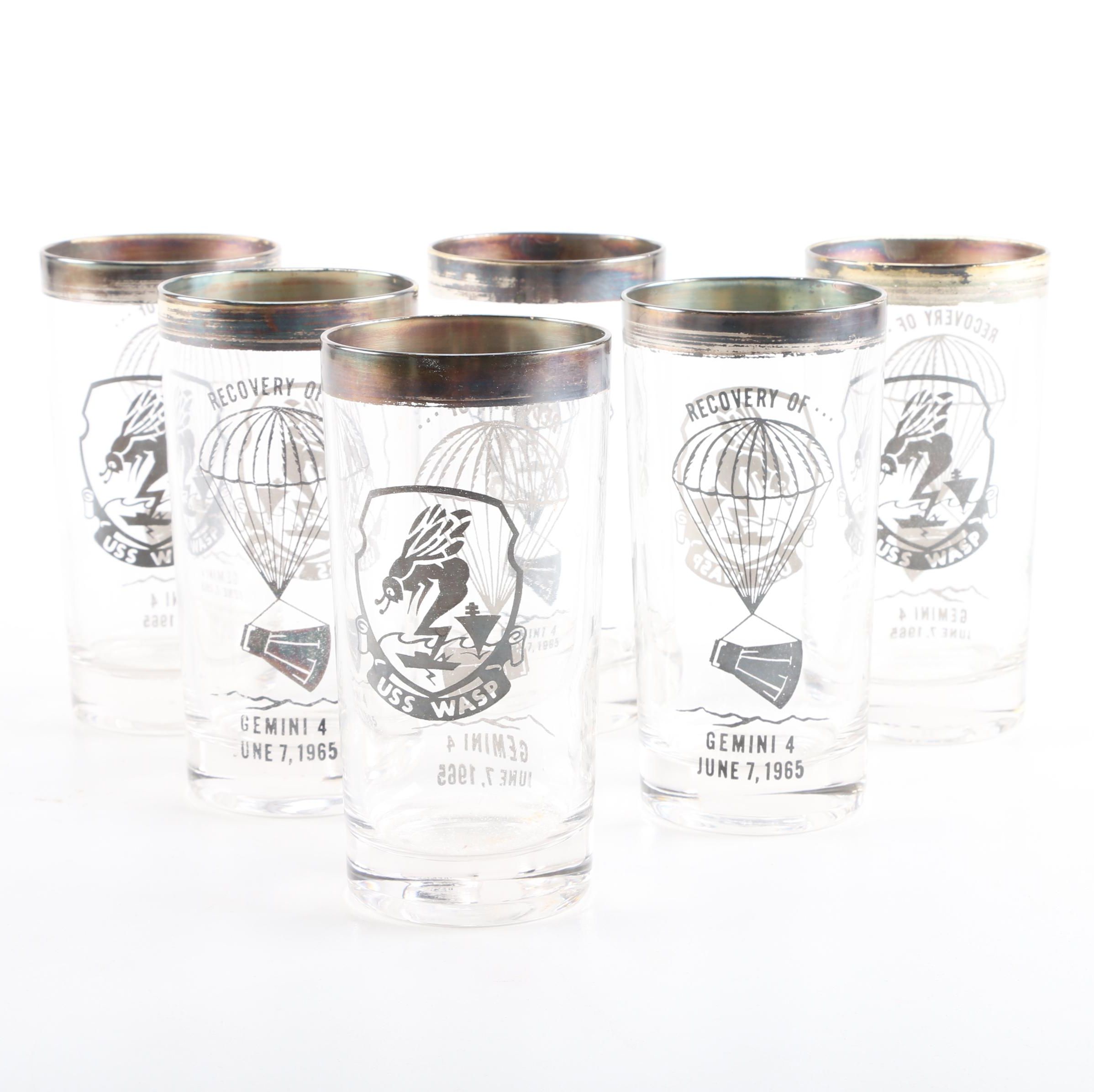 1965 USS Wasp Recovery of Gemini IV Commemortive Drinking Glasses