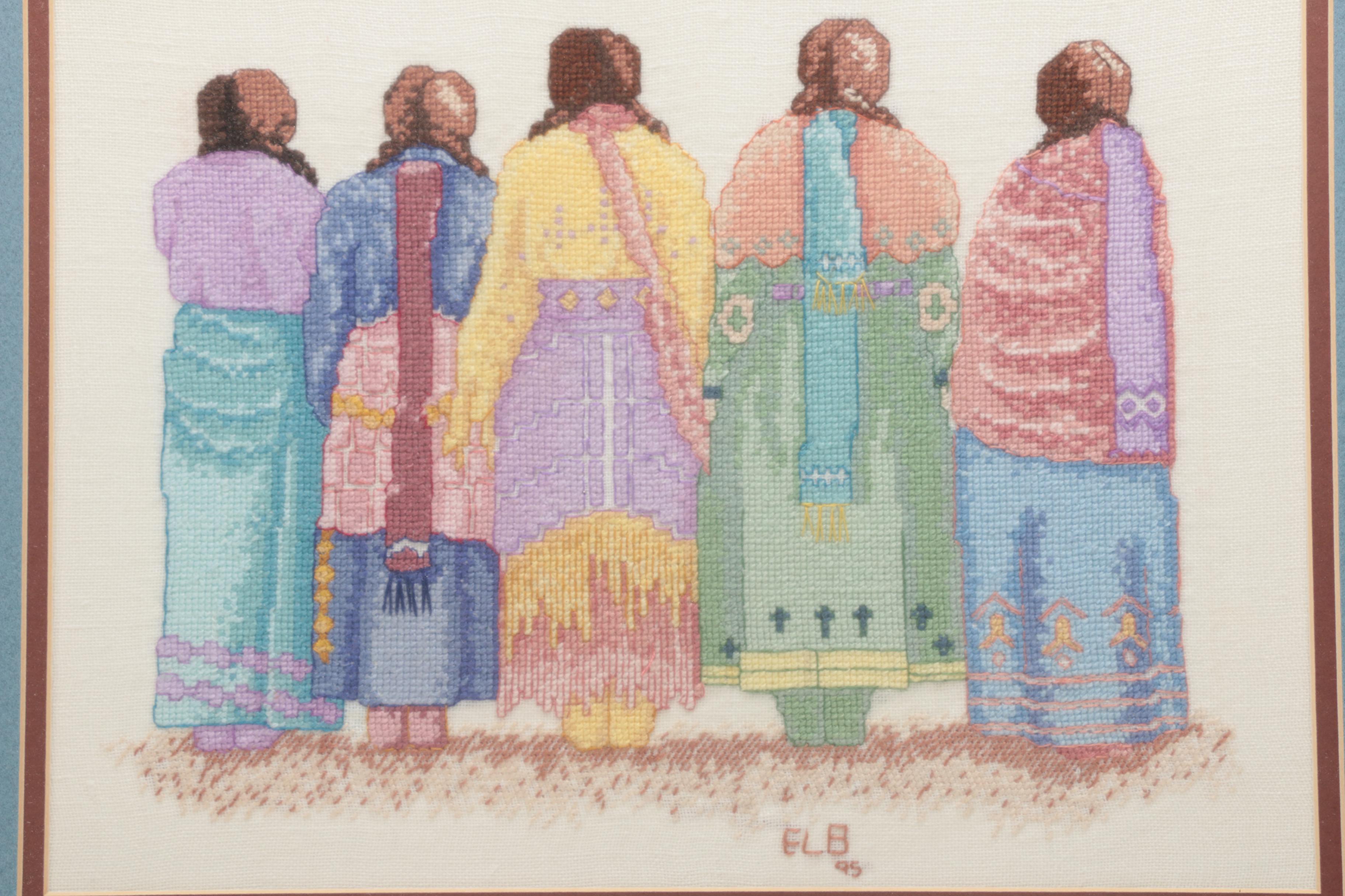 Needlepoint Artwork of Five Women