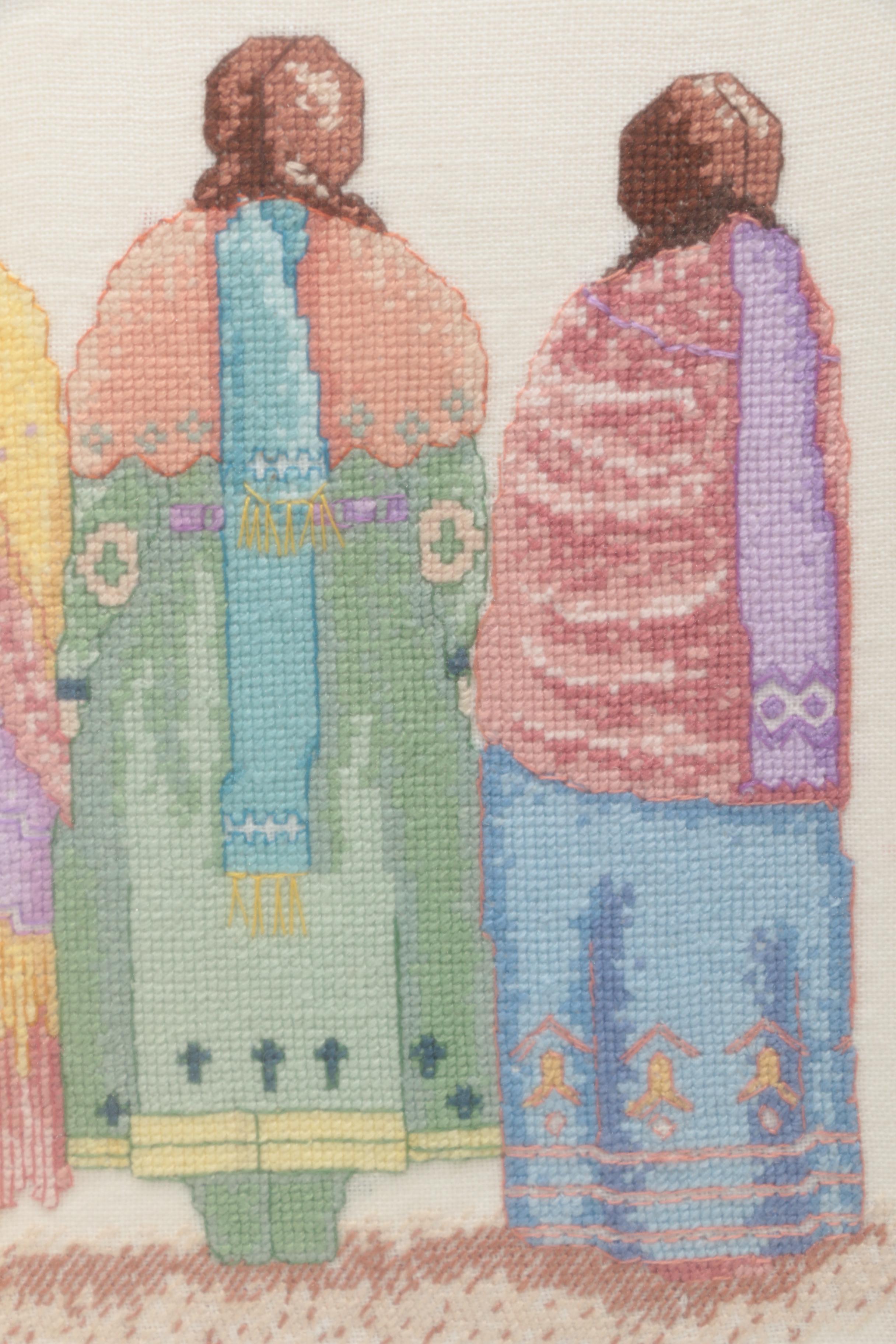 Needlepoint Artwork of Five Women