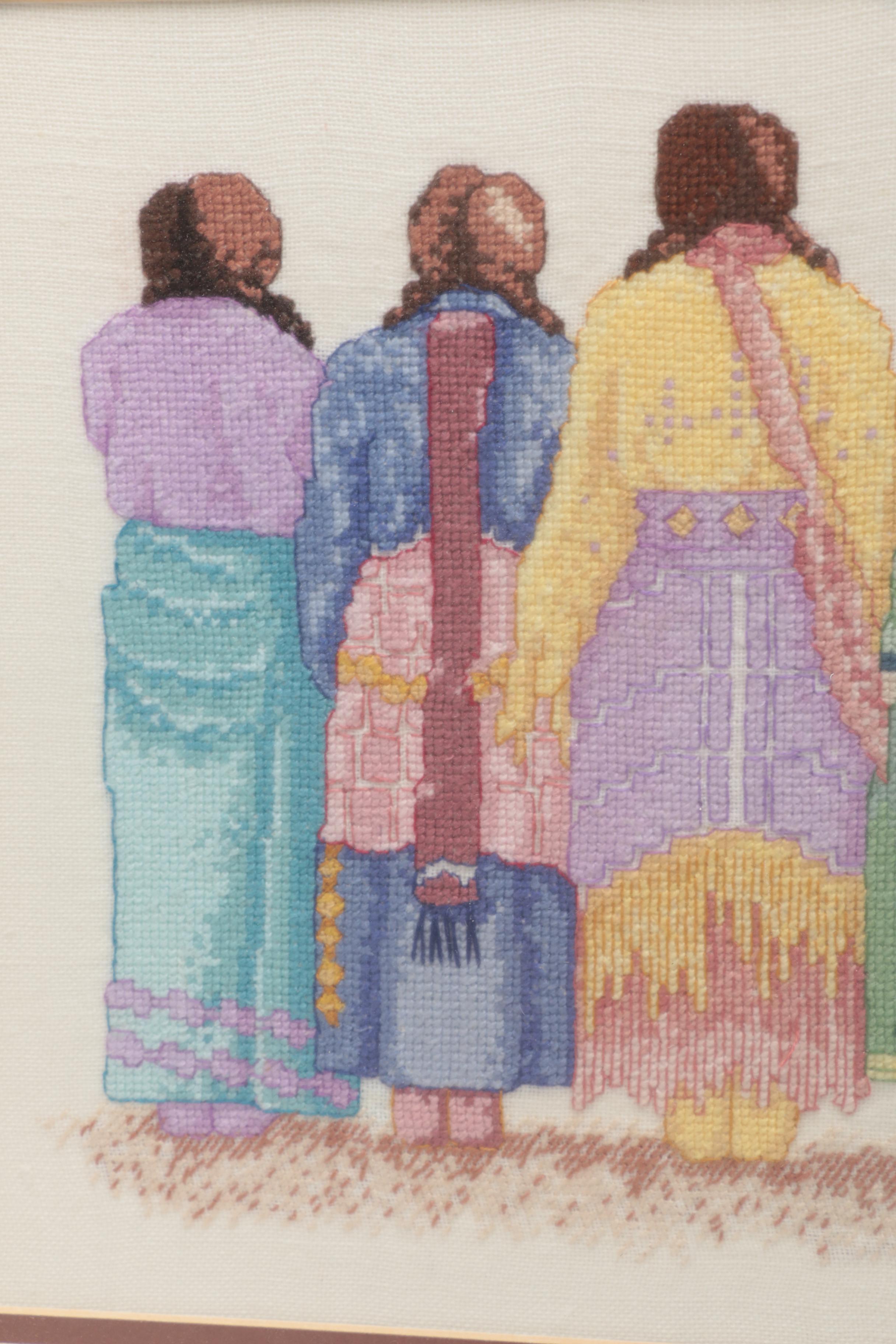 Needlepoint Artwork of Five Women