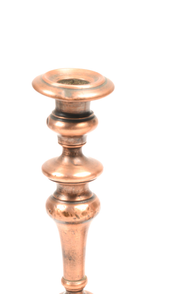 Two Antique Copper Candlesticks