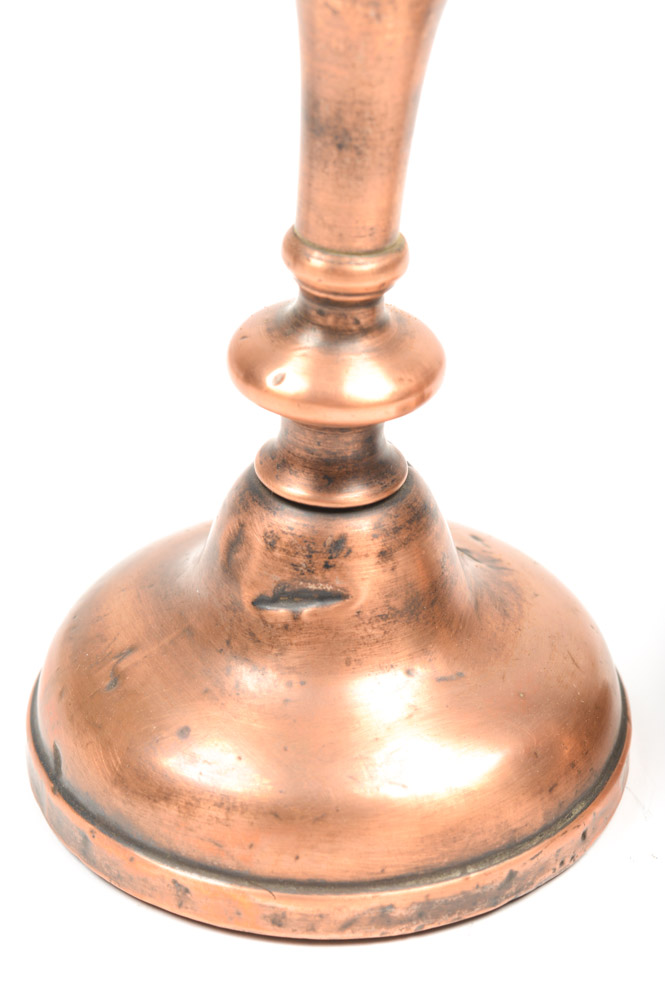 Two Antique Copper Candlesticks