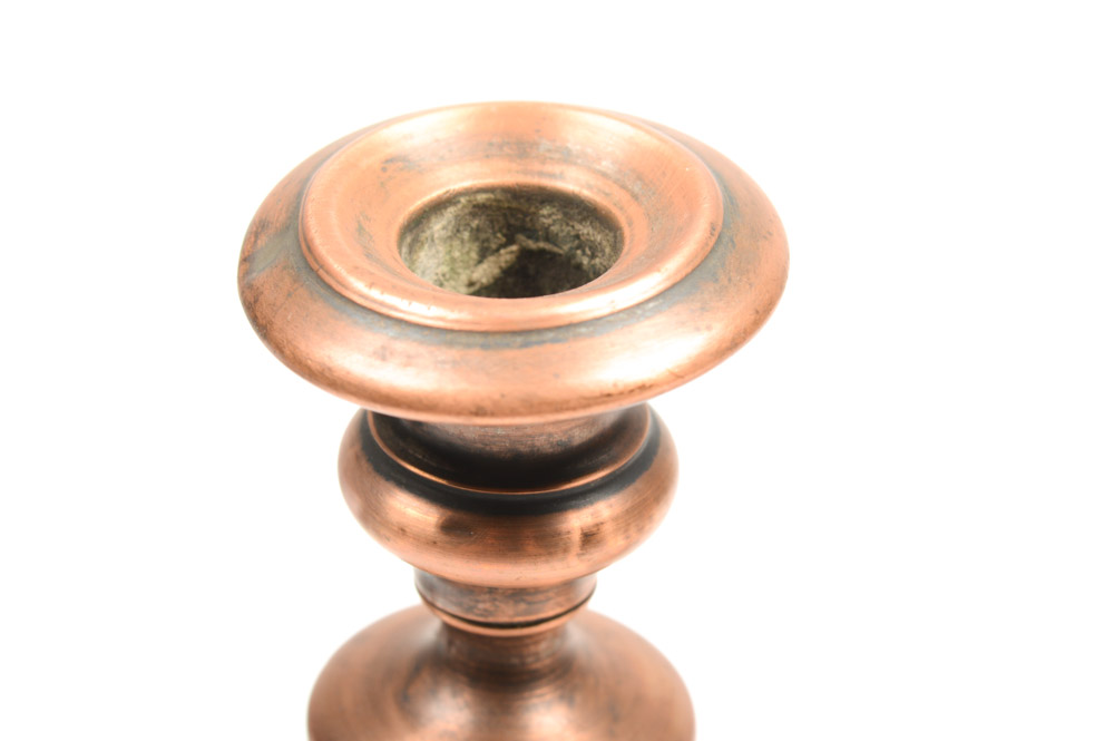 Two Antique Copper Candlesticks