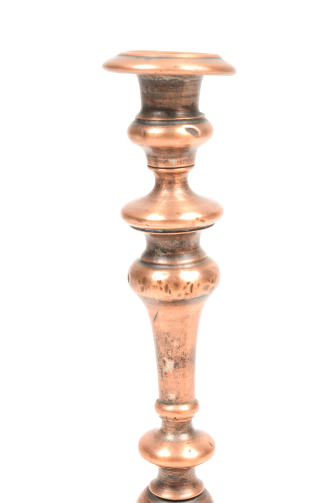 Two Antique Copper Candlesticks