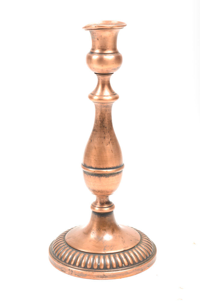 Two Antique Copper Candlesticks