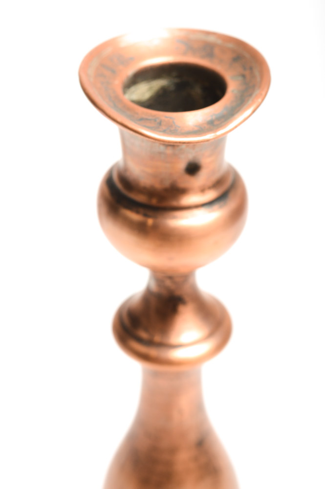 Two Antique Copper Candlesticks