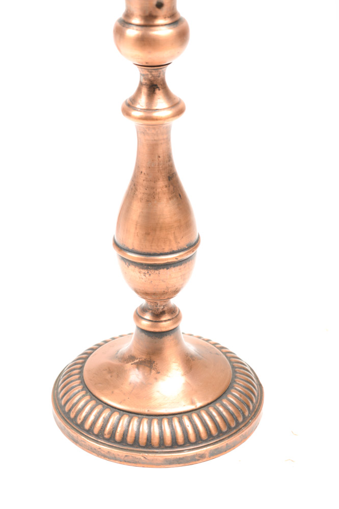 Two Antique Copper Candlesticks