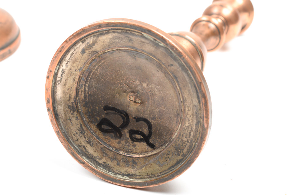 Two Antique Copper Candlesticks