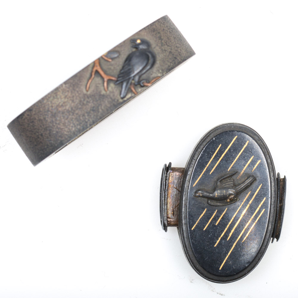 Antique Japanese Kashira Butt Cap and Fuchi Hilt Collar