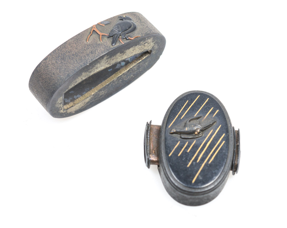 Antique Japanese Kashira Butt Cap and Fuchi Hilt Collar