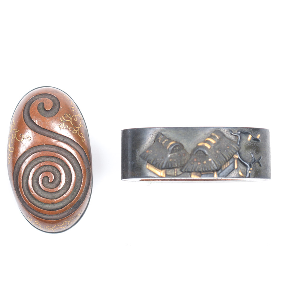 Antique Japanese Kashira Butt Cap and Fuchi Hilt Collar