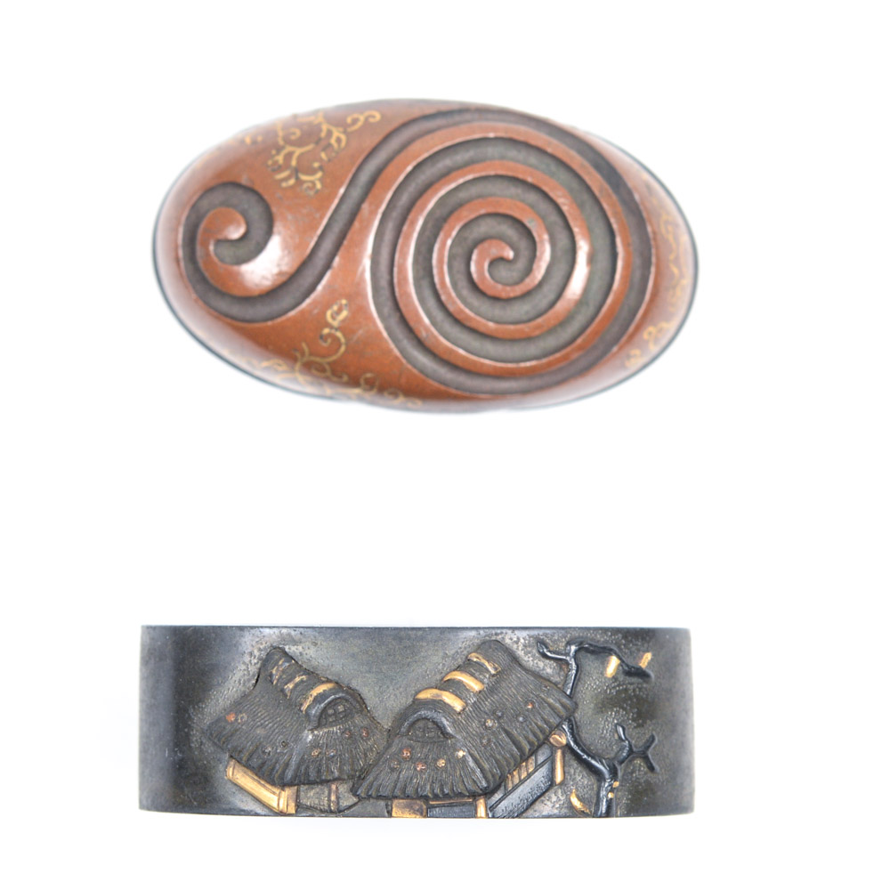 Antique Japanese Kashira Butt Cap and Fuchi Hilt Collar